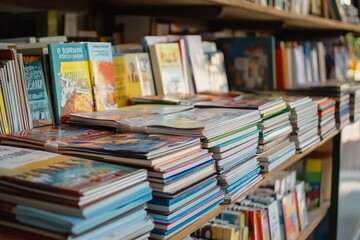 A collection of books neatly arranged in a library, offering a vast world of knowledge.