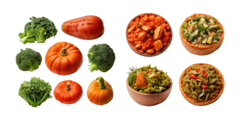 Fresh Vegetables and Delicious Dishes Layout,PNG set collection, isolated on transparent background