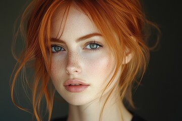 Naklejka premium Redhead Woman With Freckles And Green Eyes