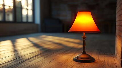 Warm Evening Glow: A Cozy Table Lamp in a Rustic Interior