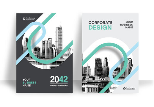 Business Report Cover Template &ndash; Green and Black graphic elements Geometric Layout (A4)