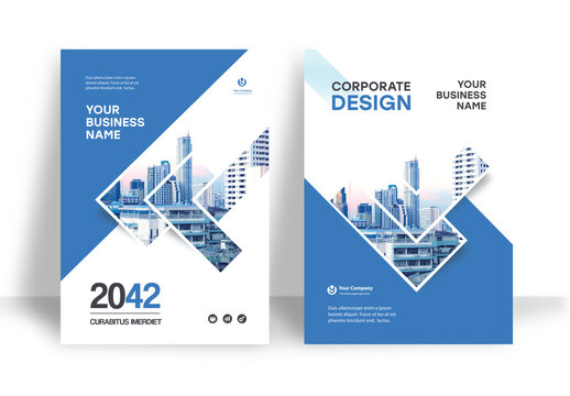 Business Report Cover Template &ndash; Blue and White graphic elements Geometric Layout (A4)
