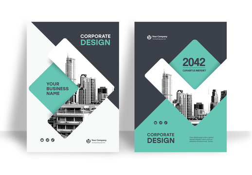 Business Report Cover Template &ndash; Green and Black graphic elements Geometric Layout (A4)