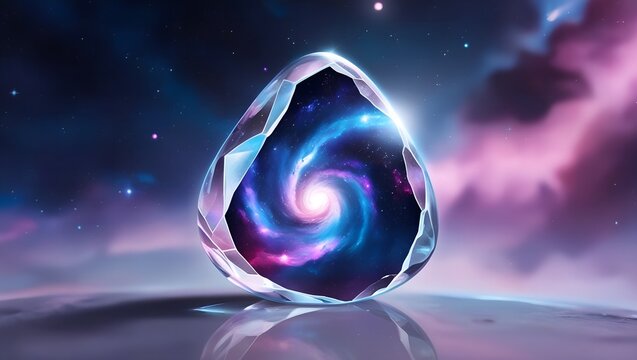 A cosmic egg, a crystal orb
containing a swirling galaxy,
symbolizing creation, mystery, and the infinite possibilities of the universe.