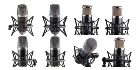 Variety of Studio Microphones for Audio Recording, PNG collection, set bundle, isolate on transparent or white background