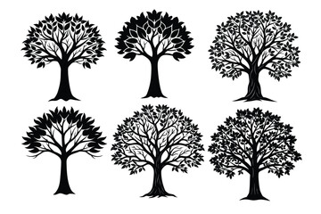 set of trees silhouettes vectors