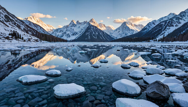 Reflets majestueux des montagnes enneig&eacute;es