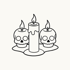 Kawaii cute vector illustration icon graphic badge design set of colorful halloween spooky magic witchy cartoon skulls with candles Isolated vector illustration
