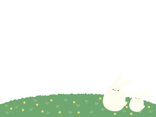 春の草原、花畑（うさぎ）