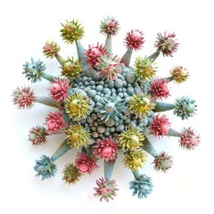 Fototapeta premium Microscopic view of virus or bacteria with spikes and globules, potentially representing infection or disease