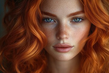 Naklejka premium A Close Up Portrait Of A Woman With Red Hair And Freckles