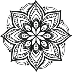PrintVector black and white colorin page for colouring book. Leafs and flowers in monocrome colors. Doodles pattern