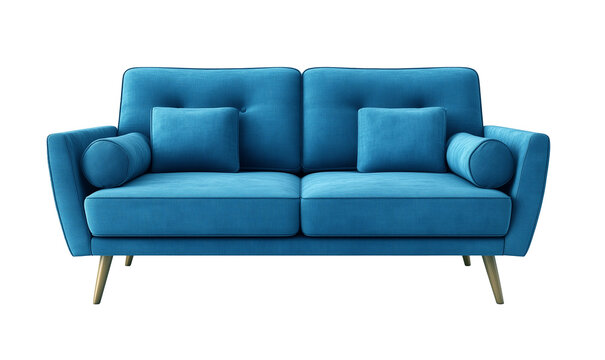 Modern minimalist blue furniture sofa home interior isolated on white background