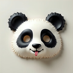 Whimsical Panda Mask with Protruding Tongue on Light Background