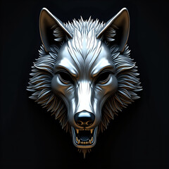 Detailed Silver Wolf Mask with Ceremonial Artistic Details