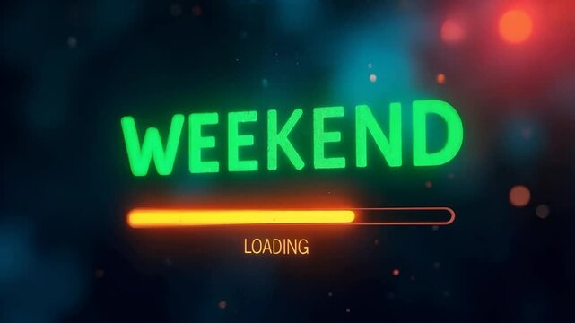 Weekend loading progress bar with playful text, symbolizing anticipation for relaxation