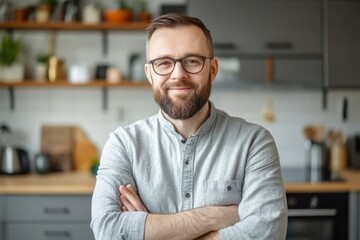 Obraz premium Chic Light Gray Cabinet Handles: A Close-Up on Modern Scandinavian Kitchen Design Featuring Sleek Appliances