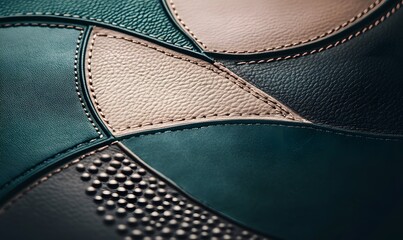 Close-up of textured leather patchwork with stitching.