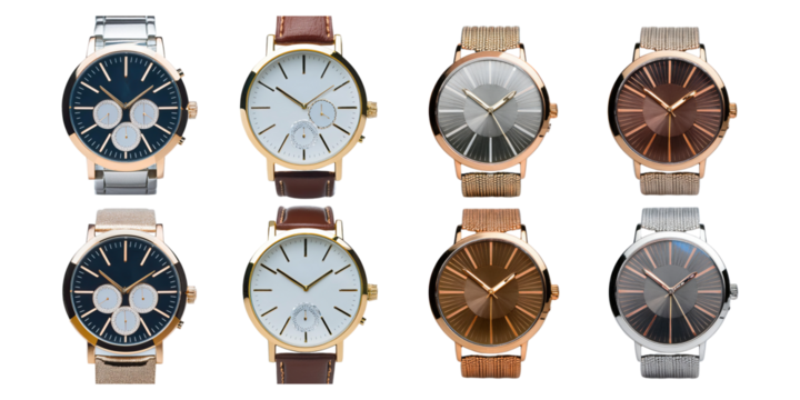 Elegant Collection of Classic Wrist Watches, PNG set collection, isolated on transparent background