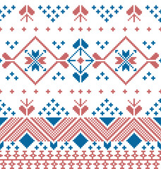 Traditional Pixel Geometric Pattern.Traditional folk or Nordic textile and embroidery designs translated into pixel art style.