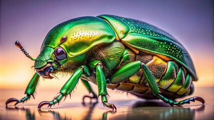 Naklejka premium Giant Green Beetle Macro Photography - Closeup Insect Image, Detailed Green Beetle Stock Photo, Large Green Bug Pictures, Nature Photography
