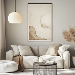 mock up poster frame in hipster interior background, scandinavian style, 3D render, 3D illustration