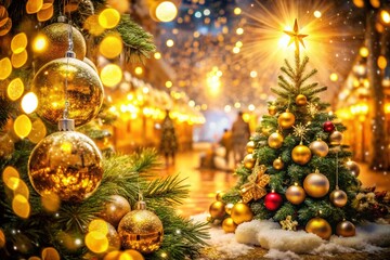 Golden Christmas Lights Double Exposure: Festive Holiday Magic