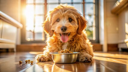 Golden Cockapoo Puppy Food Photography: Adorable Dog Eating Delicious Treats