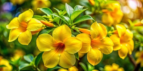 Obraz premium Golden Trumpet Allamanda: Vibrant Yellow Flowers Documentary Photography