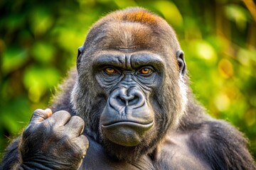 Obraz premium Gorilla Middle Finger Photo, Funny Ape Gesture, Primate Hand Gesture, Wildlife Photography, Candid Animal Photo, Angry Gorilla, Gorilla Humor