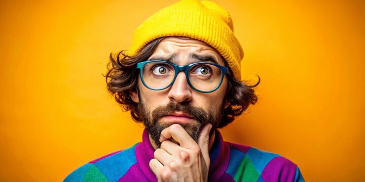 Goofy Thinking Stock Photo: Hilarious Portrait Photography of a Person Deep in Thought