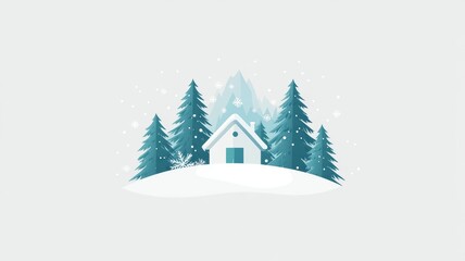 Fototapeta premium Cozy Winter House in Snowy Mountain Landscape.