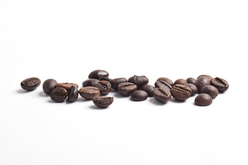 Pile coffee beans isolated on white background and texture