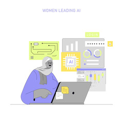Women In Technology. Flat Vector Illustration