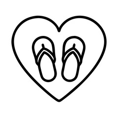 heart with flip flops icon, flip flop day, line art, flip flop icon - simple black line art icon of heart with flip flops, symbolizing flip flop day celebrations. flip flop vector art.