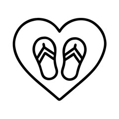 heart with flip flops icon, flip flop day, line art, flip flop icon - simple black line art icon of heart with flip flops, symbolizing flip flop day celebrations. flip flop vector art.