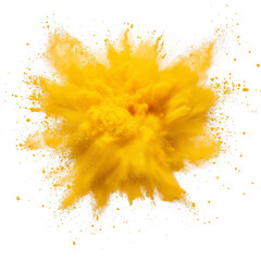 Holi paint yellow powder explosion colored isolated on white background