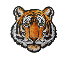 embroidered tiger head patches cut out png on transparent background