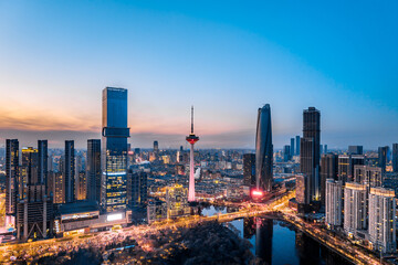 Aerial Night View of City Skyline in Shenyang, Liaoning Province, China