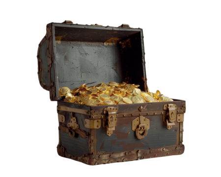 Treasure Chest Full of Gold on isolated transparent background PNG