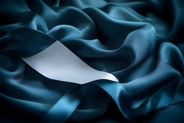 Obraz premium Teal silk fabric with blank label.