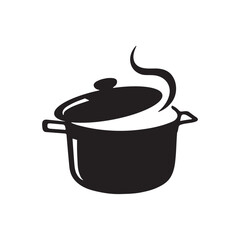 Cooking pot with steam logo design. Sauce pot silhouette simple illustration, vector.