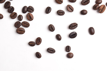 Coffee beans isolated on white background, close up