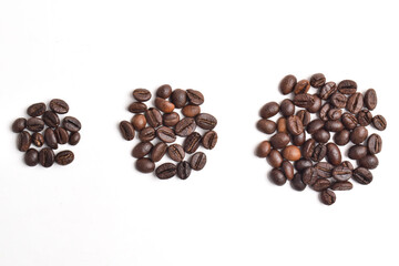 Top view of Coffee beans Coffee beans isolated on white background
