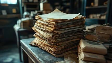A Stack of Vintage Papers: Antique Documents and Aged Files