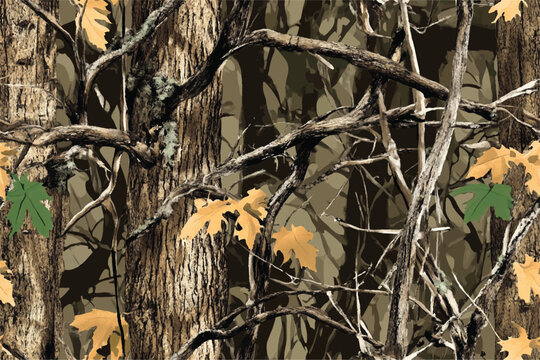 Seamless Real Tree Forest Camouflage Pattern for Tactical and Hunting Gear