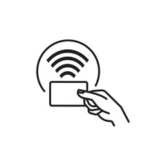 Cardless payment vector icon card less black icon Card in hand and wifi icon