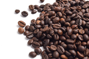 Bean isolated on white, brown coffee beans on white background