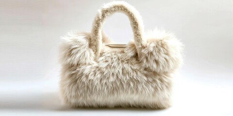 White purse with a furry handle