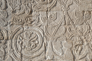 A fragment of the wall of the ancient Cathedral of St. George the Victorious. Yuryev-Polsky, Vladimir region. Russia
